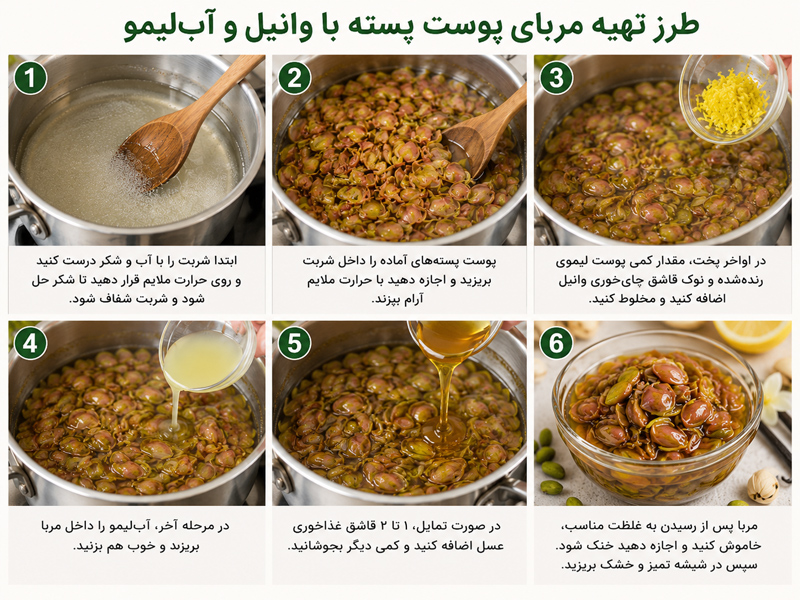 طرز تهیه مربای پوست پسته با وانیل و آبلیمو