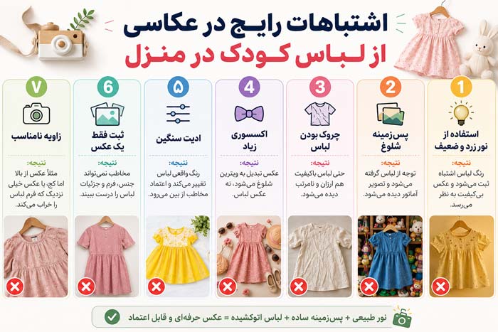 اشتباهات رایج در عکاسی از لباس کودک در منزل